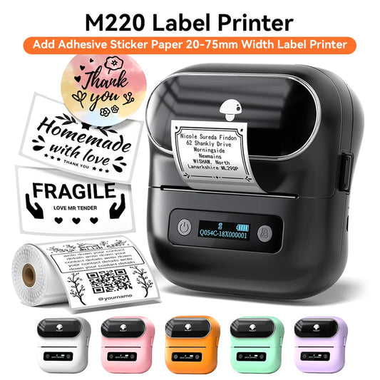 M220 Portable Label Printer Wireless Bluetooth Thermal Label Maker 75Mm Price Label Barcode for Home Office Supermarket