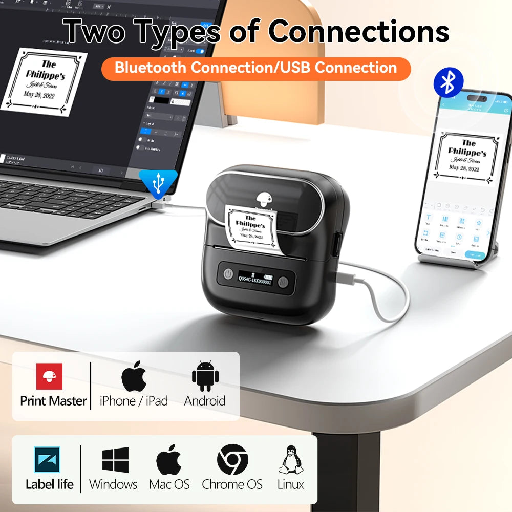 M220 Portable Label Printer Wireless Bluetooth Thermal Label Maker 75Mm Price Label Barcode for Home Office Supermarket