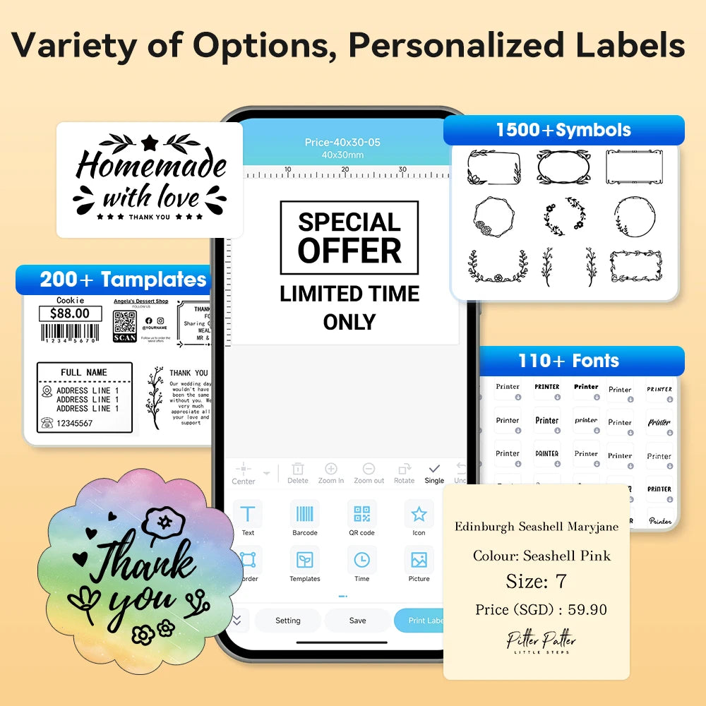 M220 Portable Label Printer Wireless Bluetooth Thermal Label Maker 75Mm Price Label Barcode for Home Office Supermarket